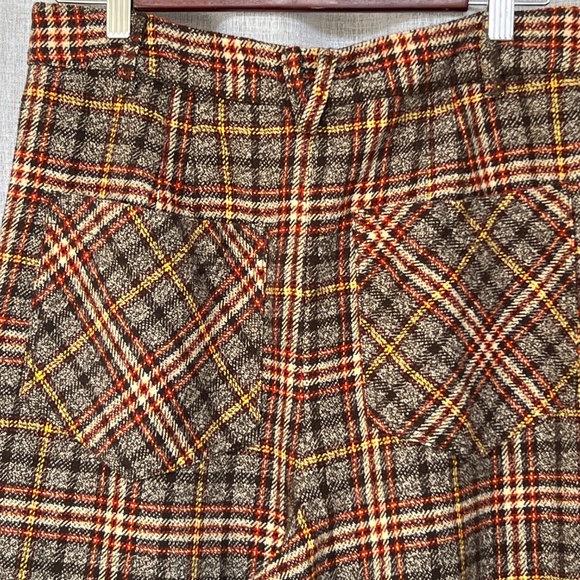 Free People Plaid Pants Brown Orange Size 10 Straight Wide Leg Trousers Cotton - Picture 6 of 8